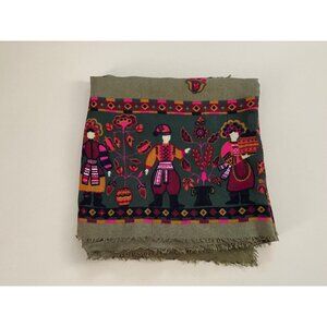 Vintage Cornelia James Rayon Scarf, Made in Italy, 44" x 42", Folk Art Print